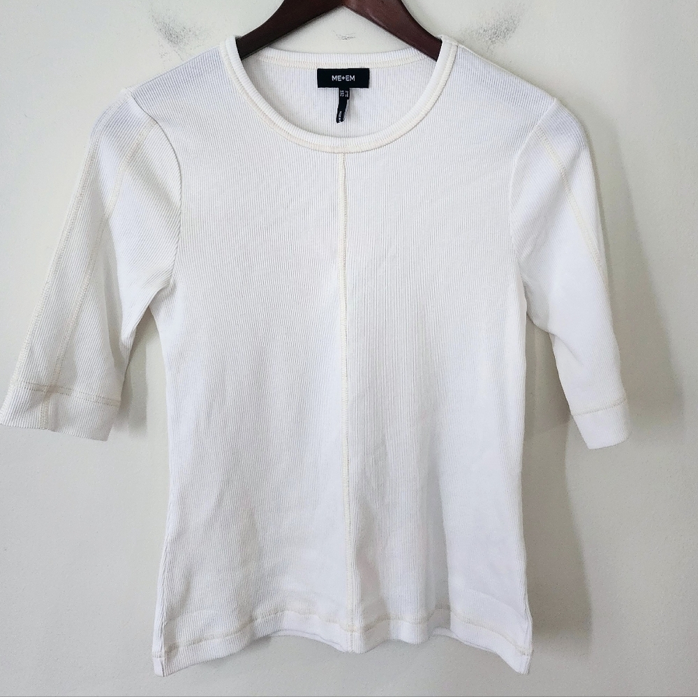 ME+EM 3/4 Sleeve White Ribbed Tee